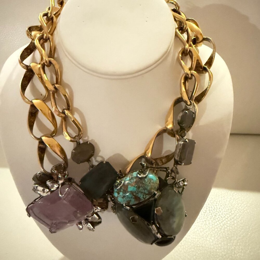 VINTAGE IRADJ MOINI AMETHYST LABRADORITE TURQUOISE NECKLACE BUG BROOCH
